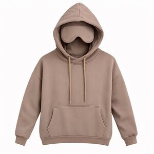 Taupe Oversized Hoodie with Built-In Eye Mask | Cozy Travel Sleep Hoodie